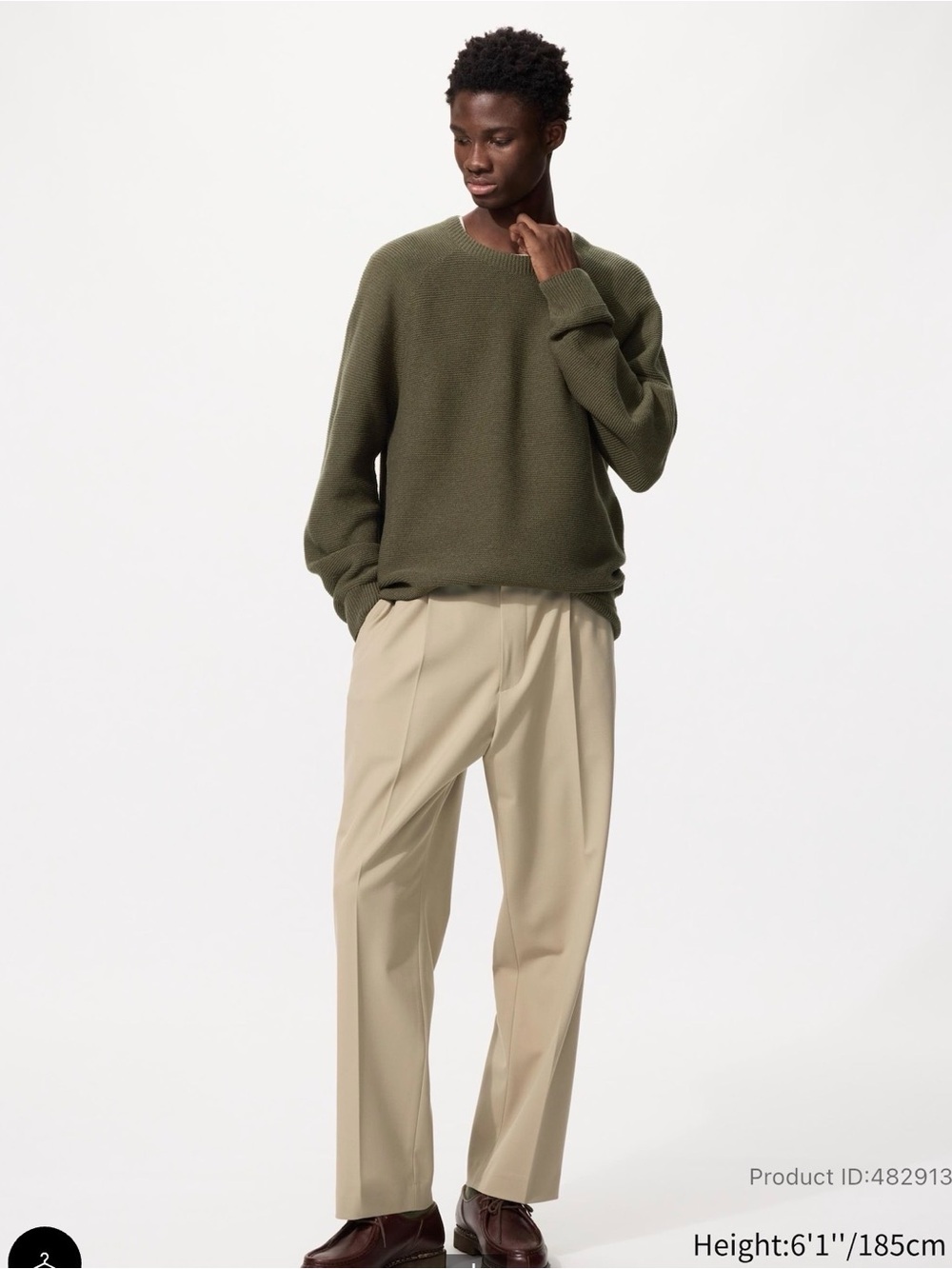Uniqlo Pleated Wide Leg Pants | M | Beige/Khaki | Relaxed Fit Trousers